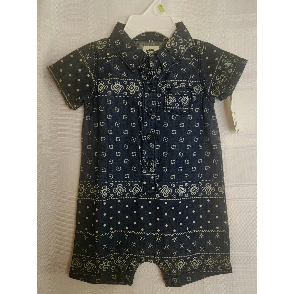 Baby B'gosh Denim Romper‎ Bandana Print Button Up Short Sleeve 6Mo